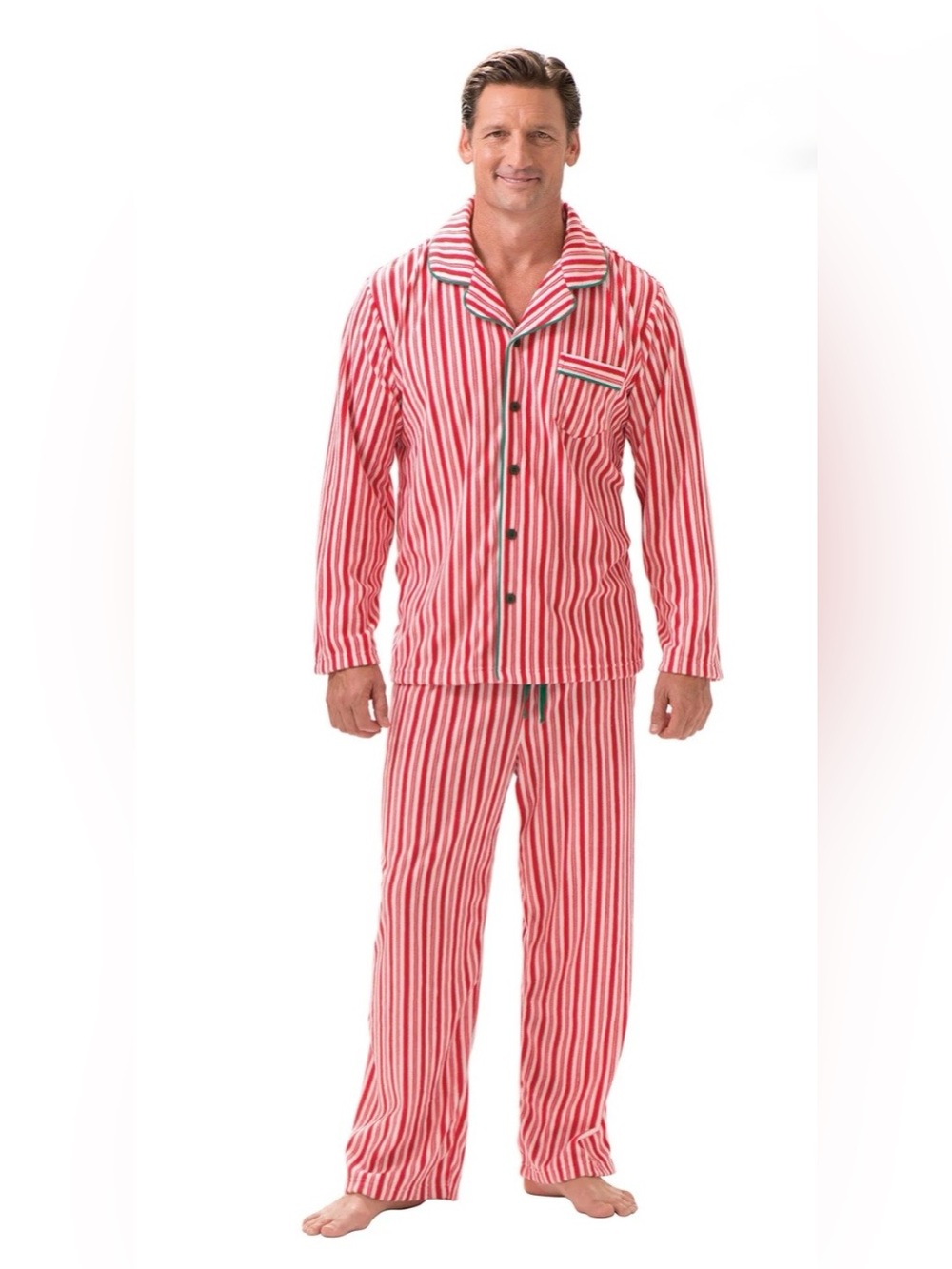 PajamaGram Candy Cane Fleece Men's Pajama Set Christmas Striped XXL